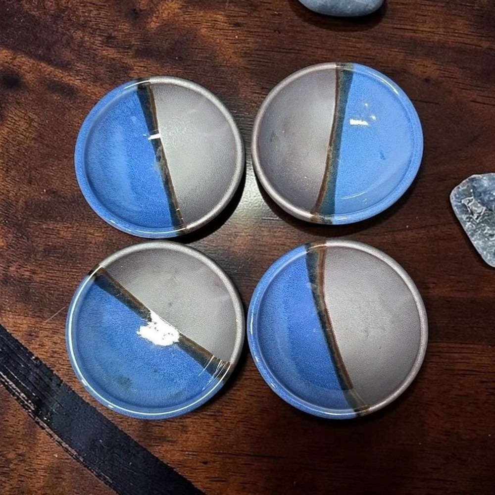 Kafuh Japan Sauce Dishes, Set of 4, Blue & Silver Dipping Bowls, Replacement